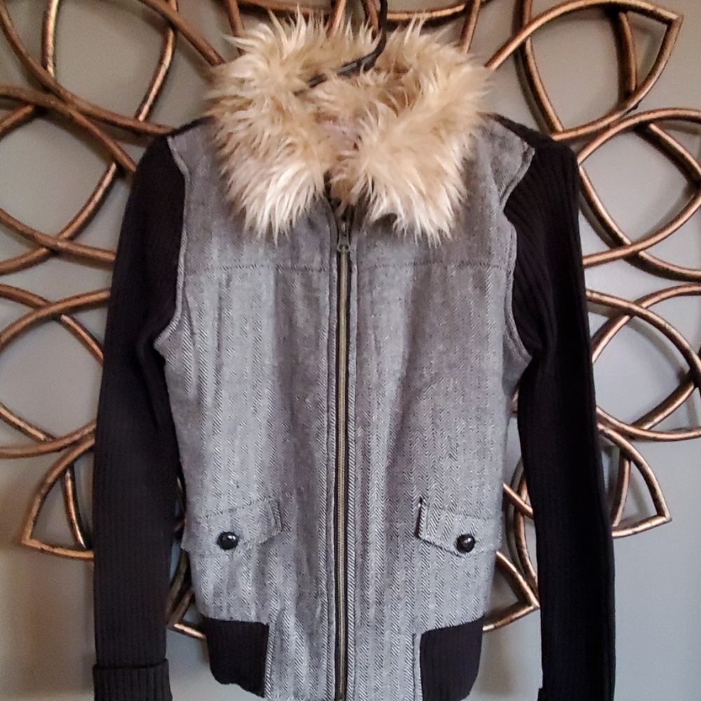 Faux fur herringbone jacket